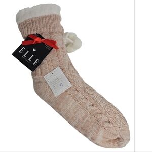 ELLE Blush Pink Cable Knit Lounge Slipper Sock Womens Shoe Size 4-10